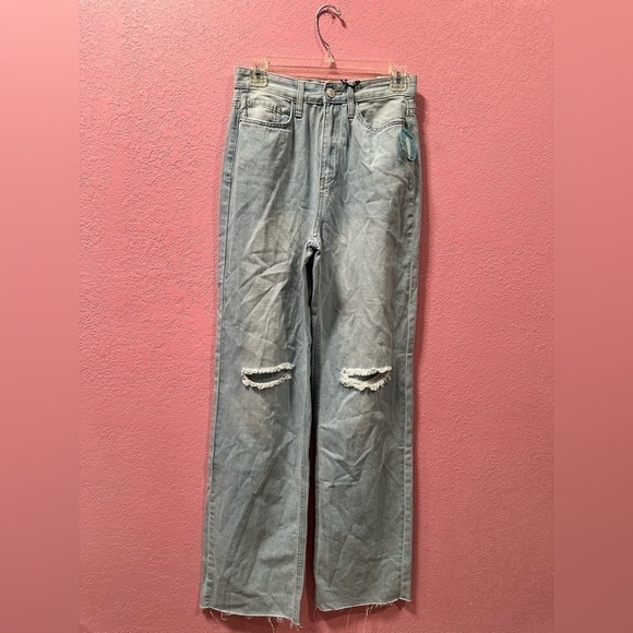 YMI Women’s 90s Full Length Wide Leg Distressed Authentic Denim Jeans Size 5 NWT - Picture 1 of 6